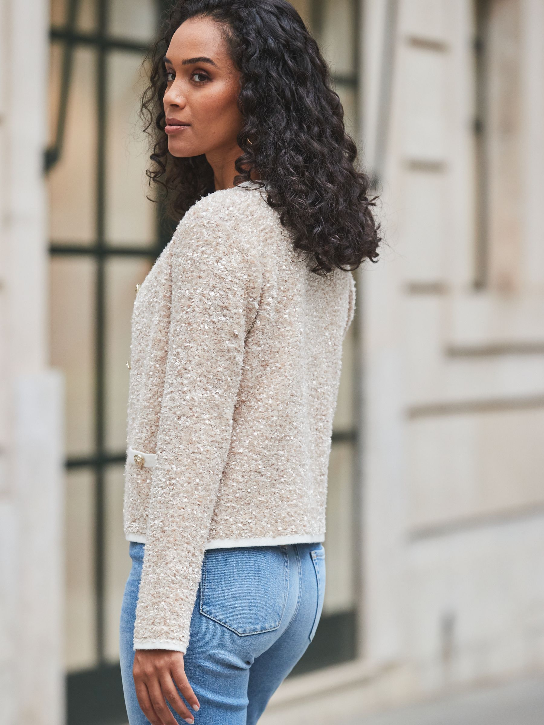 Buy Sosandar Cream Boucle Trophy Cardigan from Next USA