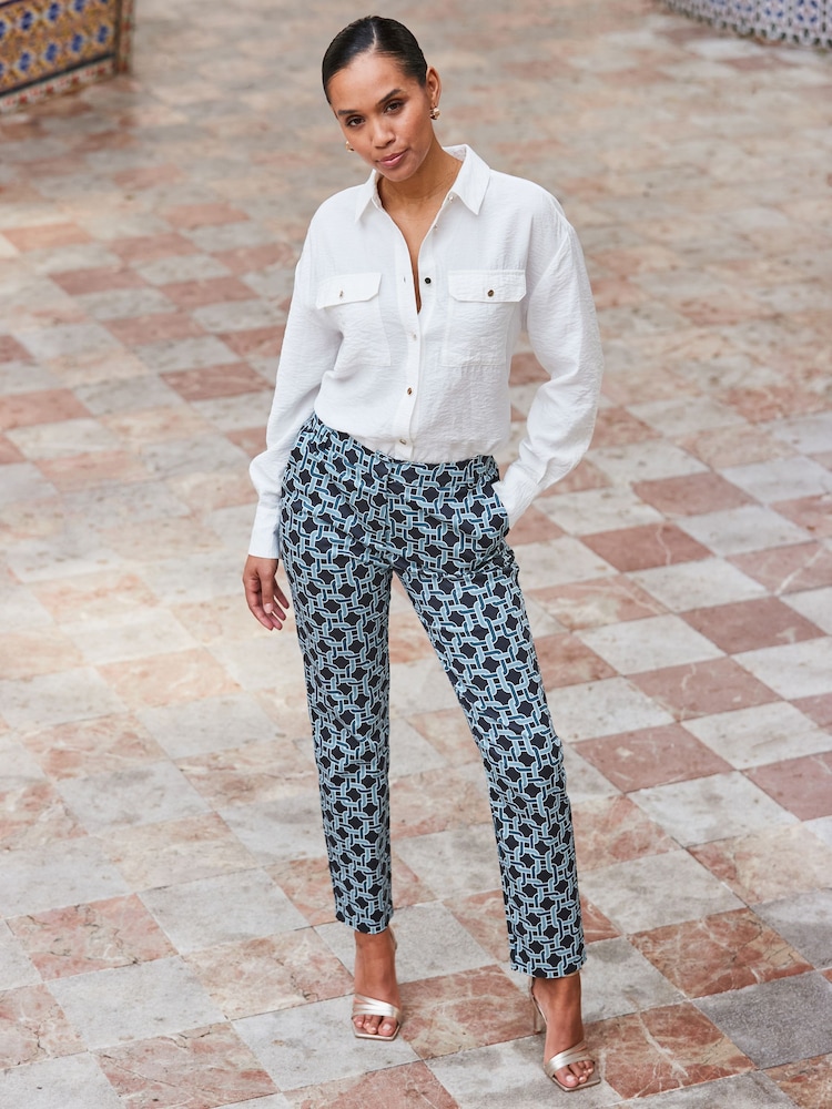 Sosandar Blue Geo Printed Tapered Trousers - Image 1 of 4