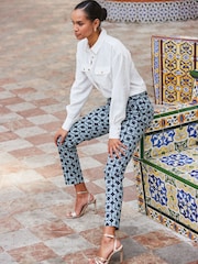Sosandar Blue Geo Printed Tapered Trousers - Image 2 of 4