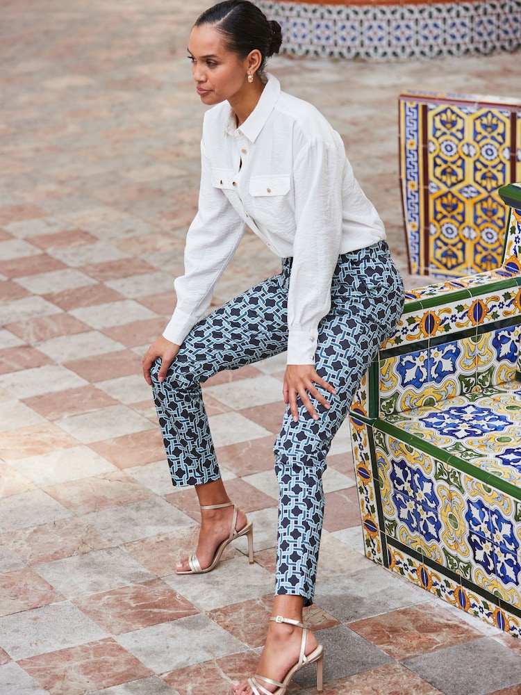 Sosandar Blue Geo Printed Tapered Trousers - Image 2 of 4