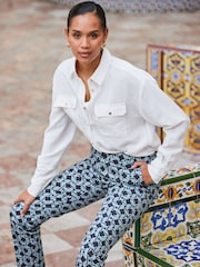 Sosandar Blue Geo Printed Tapered Trousers - Image 4 of 4