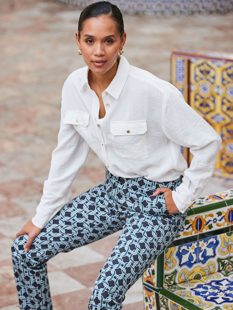 Sosandar Blue Geo Printed Tapered Trousers - Image 4 of 4