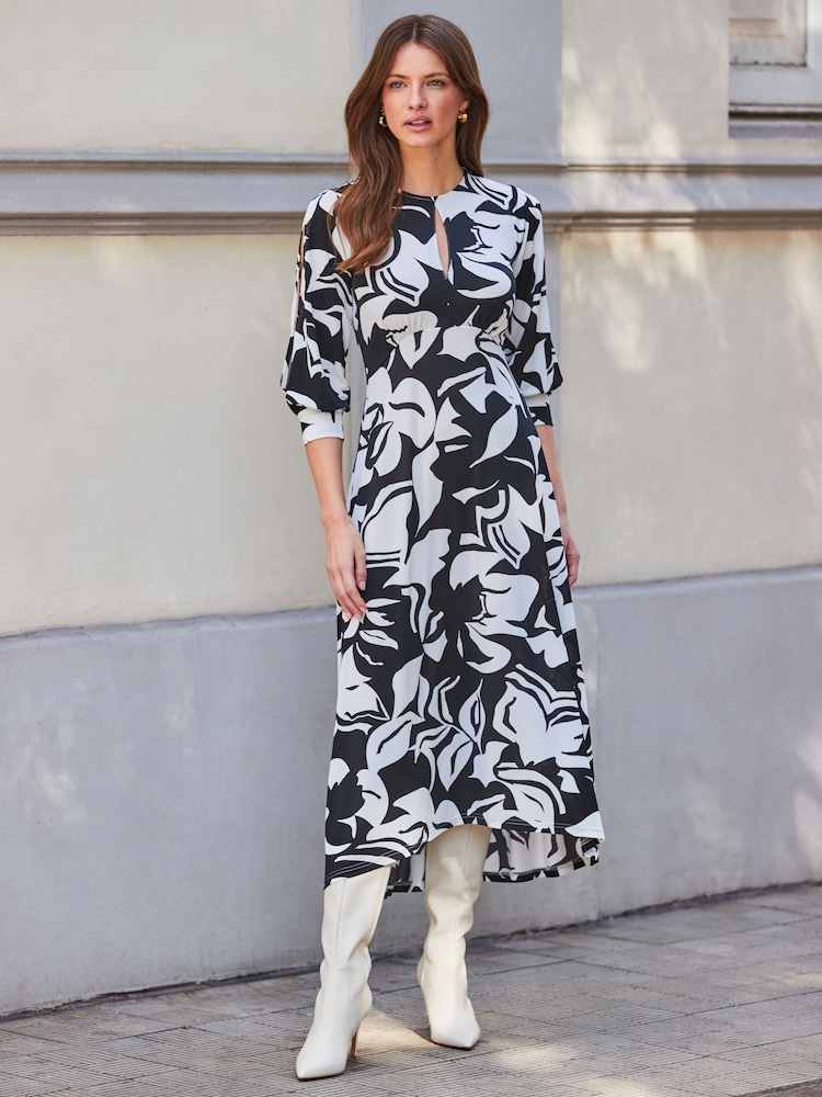 Sosandar Black Crezia Split Sleeve Midi Dress - Image 1 of 6