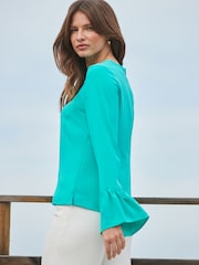 Sosandar Green Ring Detail Asym Sleeve Top - Image 4 of 6