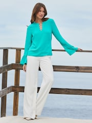 Sosandar Green Ring Detail Asym Sleeve Top - Image 5 of 6