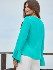 Sosandar Green Ring Detail Asym Sleeve Top - Image 6 of 6