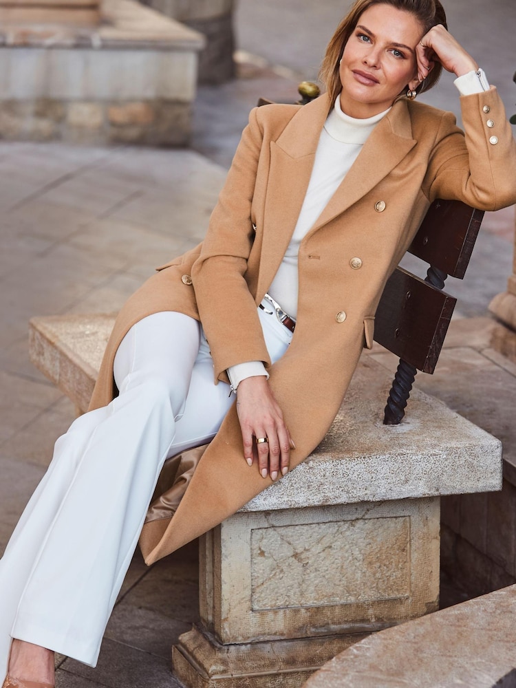 Sosandar Natural Double Breasted Longline Formal Coat - Image 1 of 6