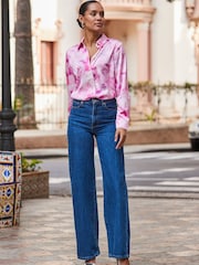 Sosandar Pink Conversational Satin Shirt - Image 1 of 6