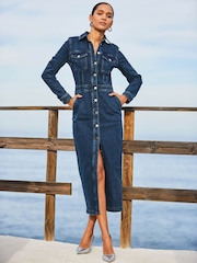 Sosandar Blue Midaxi Button Through Shirt Dress - Image 4 of 6