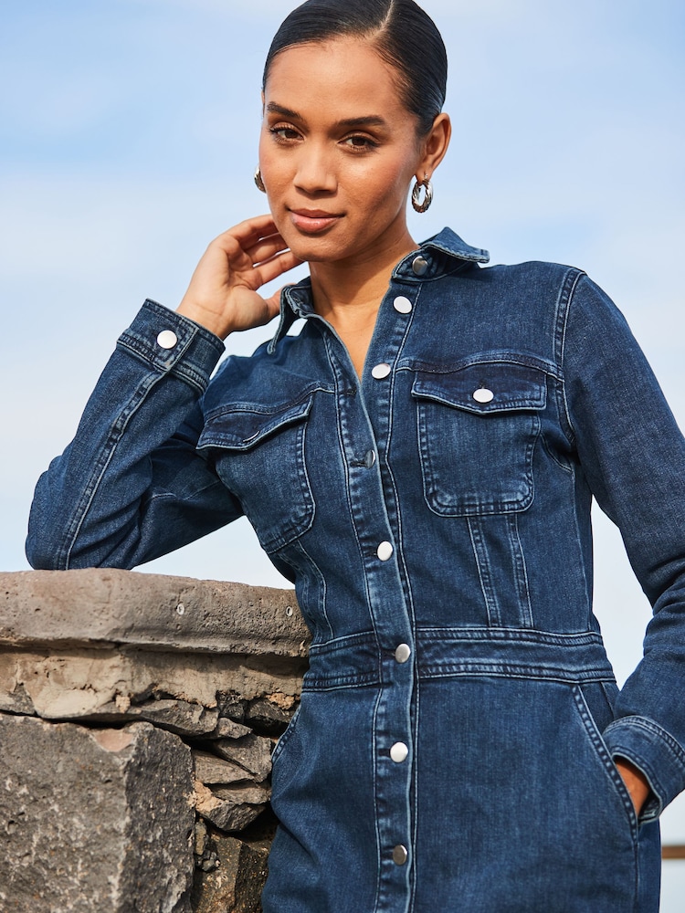 Sosandar Blue Midaxi Button Through Shirt Dress - Image 6 of 6