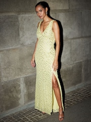 Sosandar Yellow Cowl Back Animal Foil Dress - Image 4 of 6