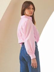 Sosandar Pink Balloon Sleeve Cotton Shirt - Image 4 of 6