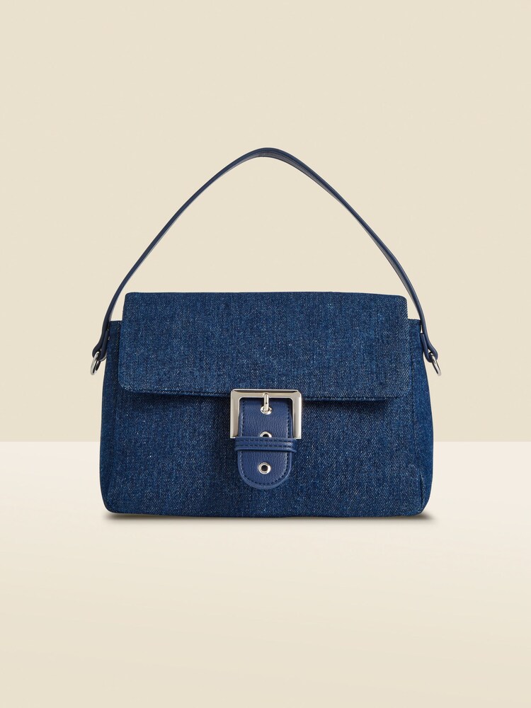 Sosandar Blue Buckle Detail Denim Shoulder Bag - Image 2 of 4