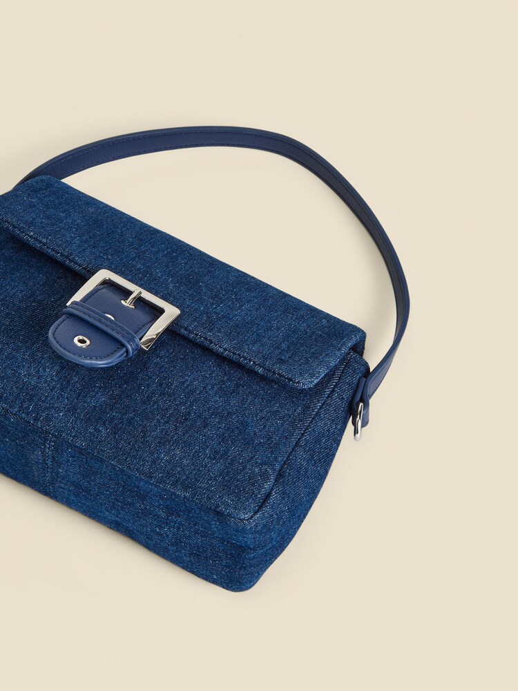 Sosandar Blue Buckle Detail Denim Shoulder Bag - Image 4 of 4