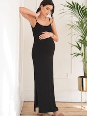 Seraphine Crepe Shirred Bodice Maxi Black Maternity Dress - Image 4 of 9