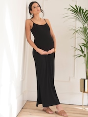 Seraphine Crepe Shirred Bodice Maxi Black Maternity Dress - Image 5 of 9