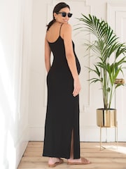 Seraphine Crepe Shirred Bodice Maxi Black Maternity Dress - Image 8 of 9