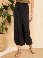 Love & Roses Black Premium Jersey Sarong Midi Skirt - Image 1 of 4
