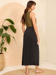 Love & Roses Black Premium Jersey Sarong Midi Skirt - Image 3 of 4