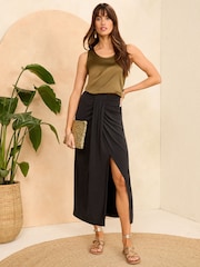 Love & Roses Black Premium Jersey Sarong Midi Skirt - Image 4 of 4
