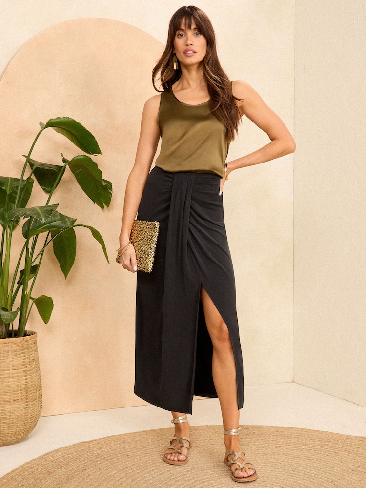 Love & Roses Black Premium Jersey Sarong Midi Skirt - Image 4 of 4