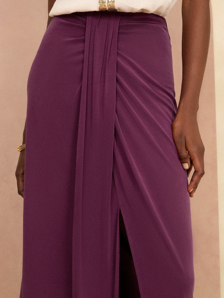 Love & Roses Red Premium Jersey Sarong Midi Skirt - Image 2 of 4