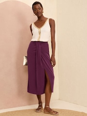 Love & Roses Red Premium Jersey Sarong Midi Skirt - Image 3 of 4