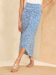 Love & Roses Blue Polka Dot Printed Ruched Midi Skirt - Image 1 of 4