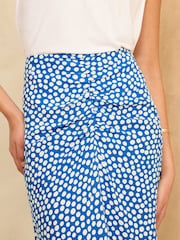 Love & Roses Blue Polka Dot Printed Ruched Midi Skirt - Image 2 of 4