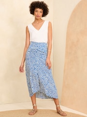 Love & Roses Blue Polka Dot Printed Ruched Midi Skirt - Image 4 of 4