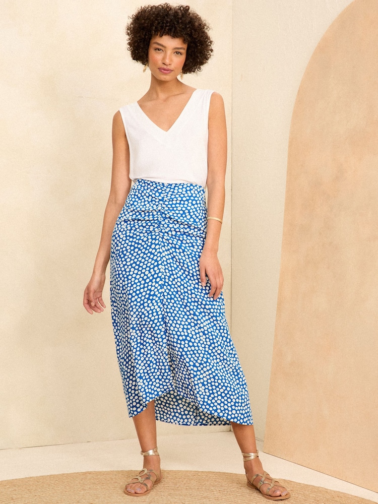 Love & Roses Blue Polka Dot Printed Ruched Midi Skirt - Image 4 of 4