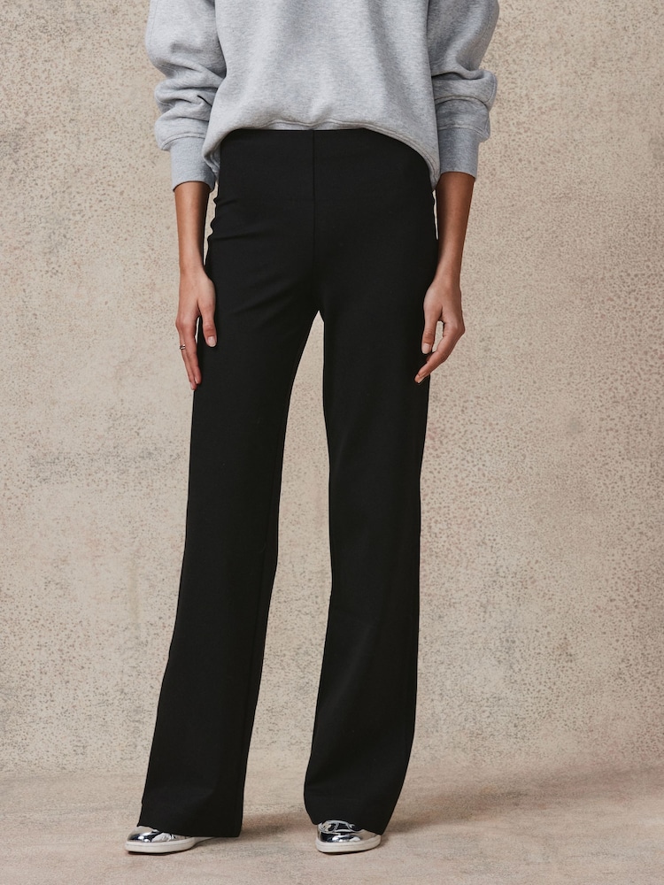 Black Smoothing Ponte Jersey Wide Leg Trousers - Image 2 of 7
