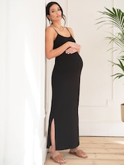 Seraphine Ribbed Jersey Cami Maxi Black Maternity Dress - Image 1 of 6