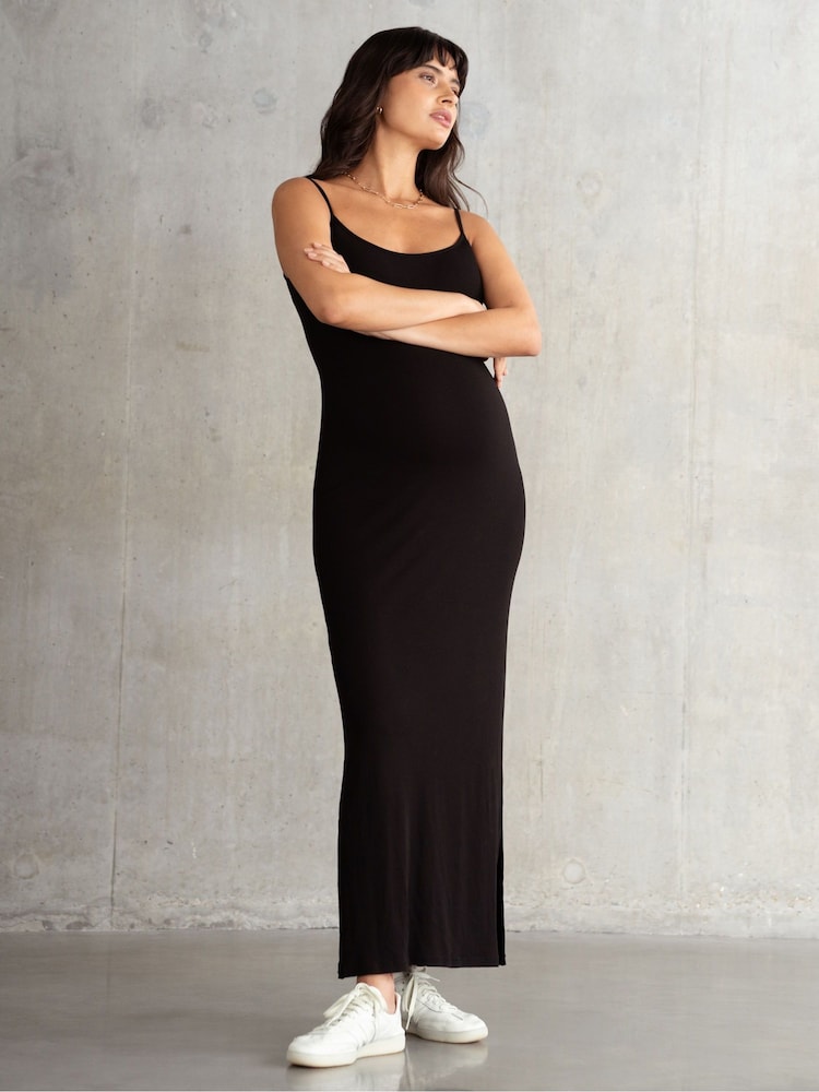 Vestido largo negro premamá de tirantes de punto de canalé de Seraphine - Imagen 1 de 5 Vestido largo negro premamá de tirantes de punto de canalé de Seraphine - Imagen 1 de 5
