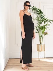 Seraphine Ribbed Jersey Cami Maxi Black Maternity Dress - Image 3 of 6