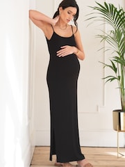 Seraphine Ribbed Jersey Cami Maxi Black Maternity Dress - Image 4 of 6