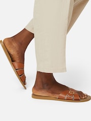 Salt-Water Sandals Brown Leather Slides Sandals - Image 1 of 4