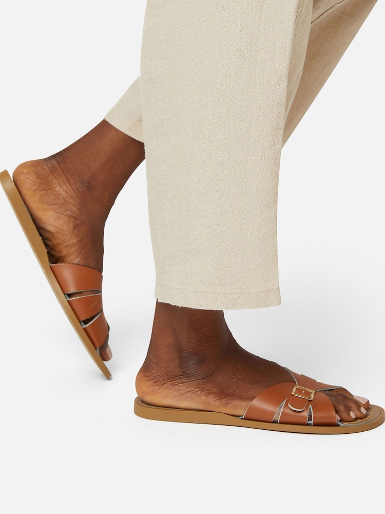 Salt-Water Sandals Brown Leather Slides Sandals - Image 1 of 4