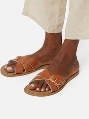 Salt-Water Sandals Brown Leather Slides Sandals - Image 3 of 4