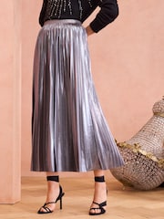 Love & Roses Grey Pleated Lame Midi Skirt - Image 2 of 4
