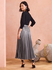 Love & Roses Pleated Lame Midi Skirt - Image 2 of 4