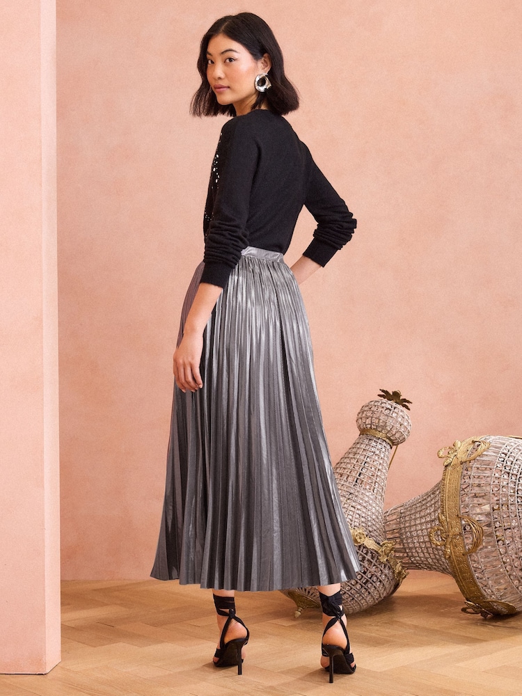 Love & Roses Pleated Lame Midi Skirt - Image 2 of 4