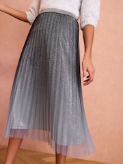Love & Roses Grey Glitter Mesh Full Midaxi Skirt - Image 1 of 4