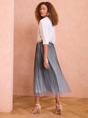 Love & Roses Grey Glitter Mesh Full Midaxi Skirt - Image 4 of 4