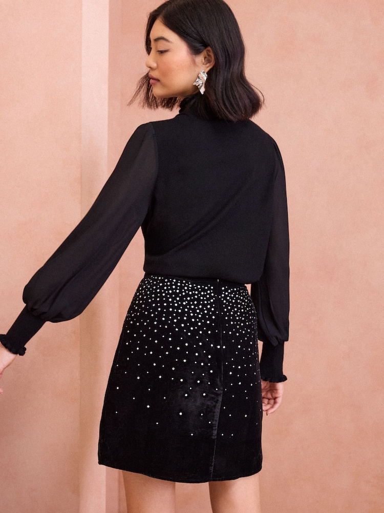 Love & Roses Black Hotfix Embellished Velvet Mini Skirt - Image 5 of 5 Love & Roses Black Hotfix Embellished Velvet Mini Skirt - Image 5 of 5