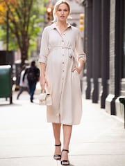 Seraphine Yellow Duster Maternity Shirt Dress - Image 1 of 5