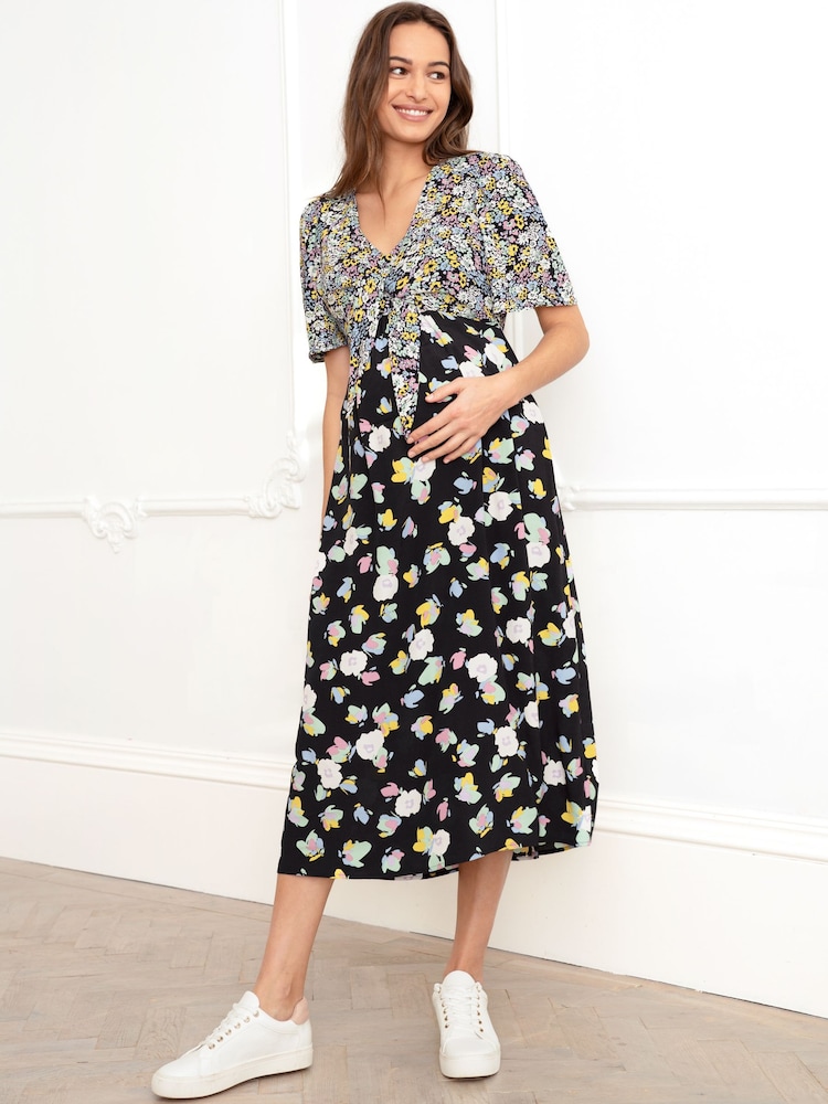 Seraphine Tie Front Maternity-To-Nursing Black Dress - Image 1 of 10