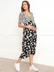 Seraphine Tie Front Maternity-To-Nursing Black Dress - Image 2 of 10