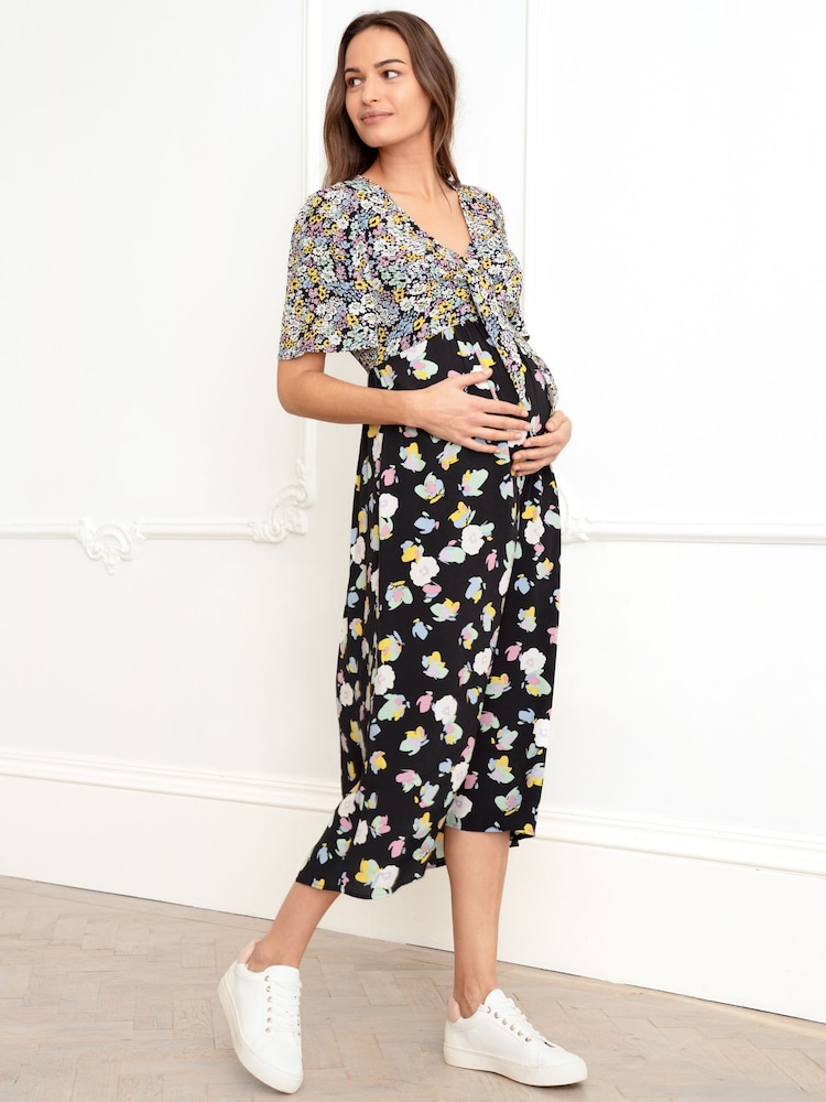 Seraphine Tie Front Maternity-To-Nursing Black Dress - Image 2 of 10