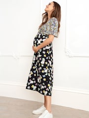 Seraphine Tie Front Maternity-To-Nursing Black Dress - Image 4 of 10